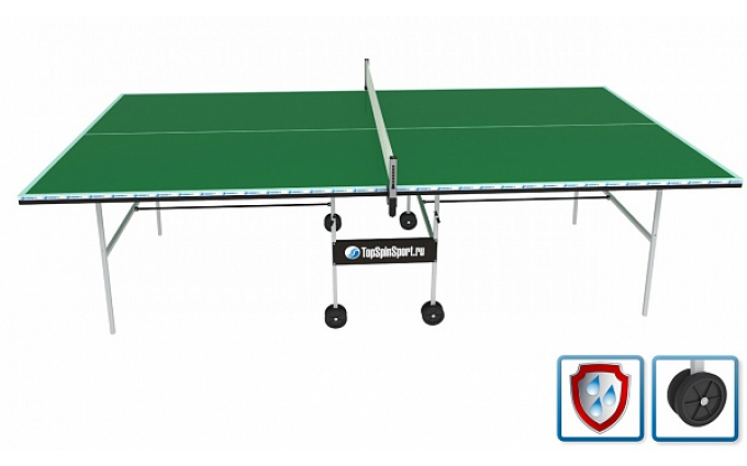 Всепогодный теннисный стол (усиленная модель) VIP+ (зеленый) с сеткой